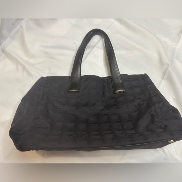 Chanel Travel Line Tote Bag Black Nylon Jacquard CC Logo - Picture 1 of 9